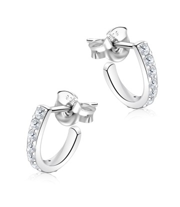 Elegant Curved With CZ Stone Silver Ear Stud STS-5314